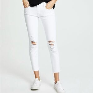 J Brand Low Rise Crop Skinny Jeans in Demented Distressed White Wash Size 28